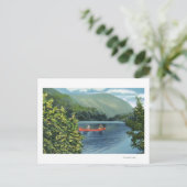 湖でカヌーをするカップル ポストカード (スタンド正面)