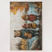 湖でクマの家族と秋の日 ジグソーパズル (縦)