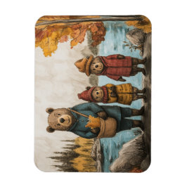 湖でクマの家族と秋の日 マグネット