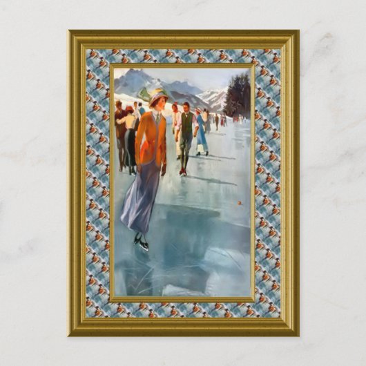 湖でスケートで滑ること ポストカード (正面)
