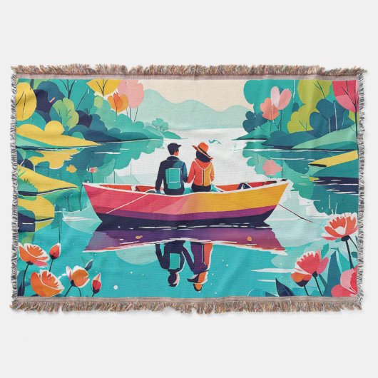 湖でボートに乗ったカップル – ブランケット (正面)