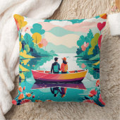 湖でボートに乗ったカップル – 装飾用クッション クッション (ブランケット)