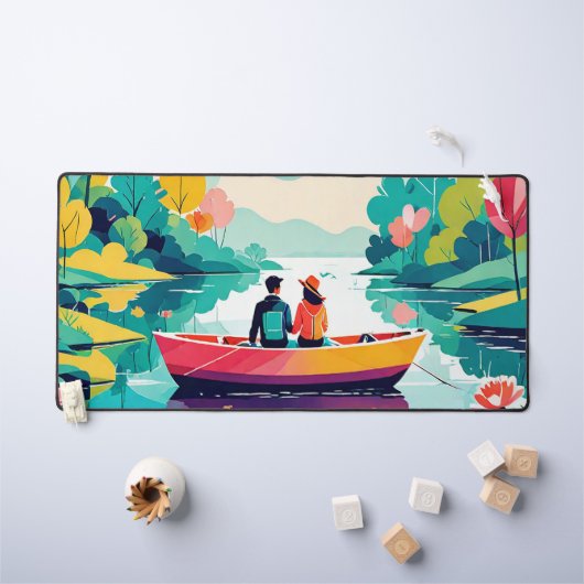 湖でボートに乗ったカップル – Desk Mat デスクマット (キッズテーブル)