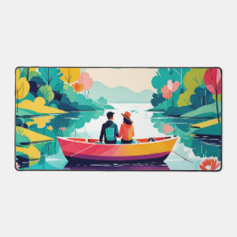 湖でボートに乗ったカップル – Desk Mat デスクマット