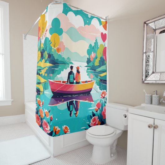 湖でボートに乗ったカップル – Shower Curtain シャワーカーテン (インサイチュ)