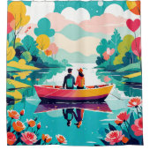 湖でボートに乗ったカップル – Shower Curtain シャワーカーテン (正面)