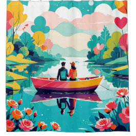 湖でボートに乗ったカップル – Shower Curtain シャワーカーテン