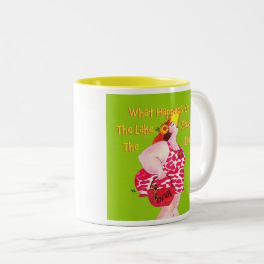 「湖で何が起こるか、湖にとどまる!」 ツートーンマグカップ (正面右)