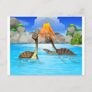 湖で泳ぐ恐竜 ポストカード