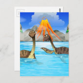 湖で泳ぐ恐竜 ポストカード (正面/裏面)