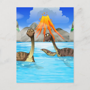湖で泳ぐ恐竜 ポストカード