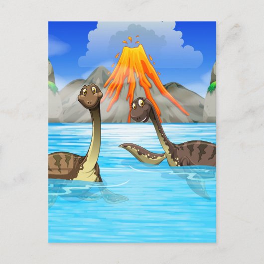 湖で泳ぐ恐竜 ポストカード (正面)