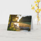 湖で繋ぎ止められるボート カード (黄色い花)