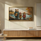 湖で過ごすクマの家族と秋の日 ポスター