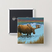 湖で飲むムース – 氷河の国立公園、 缶バッジ (正面&裏面)