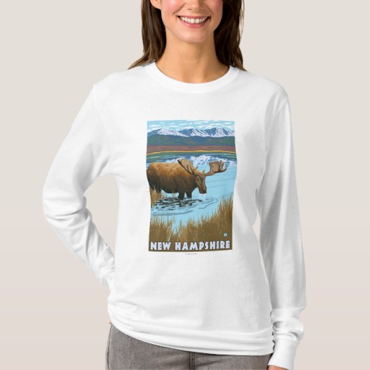 湖で飲む新しいHampshireMoose Tシャツ (正面)