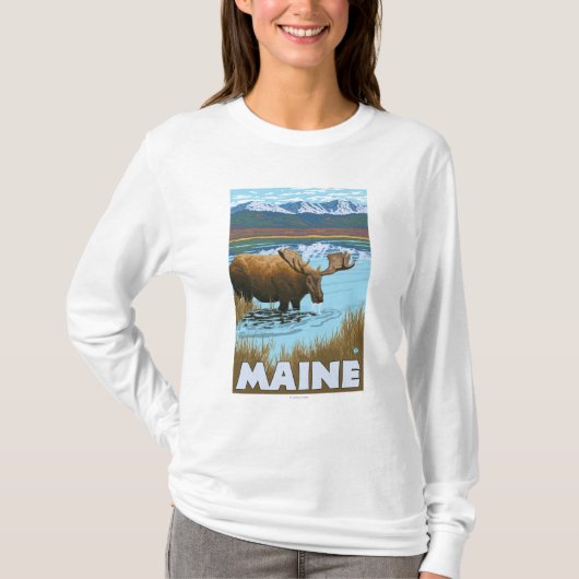 湖で飲むMaineMoose Tシャツ (正面)