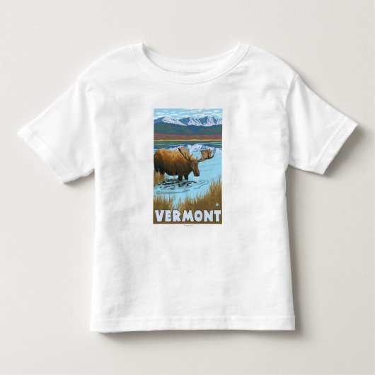 湖で飲むVermontMoose トドラーTシャツ (正面)