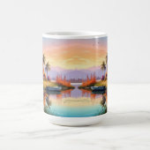 湖とコテージのある自然の夕日風景画 コーヒーマグカップ (中央)