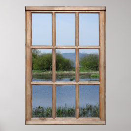 湖と丘の窓からの眺め ポスター