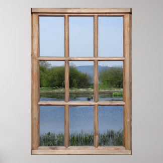 湖と丘の窓からの眺め ポスター