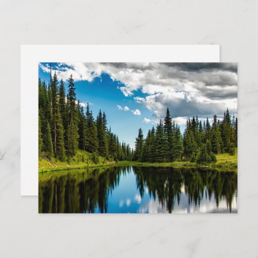 湖と常緑樹が並んだ葉書 ポストカード (正面/裏面)