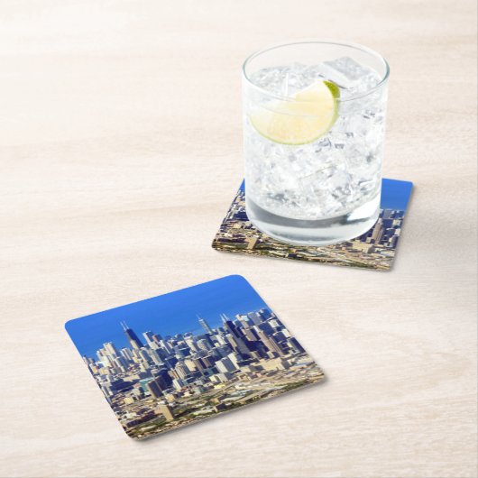 湖と都心のシカゴの空中写真 スクエアペーパーコースター (インサイチュ)