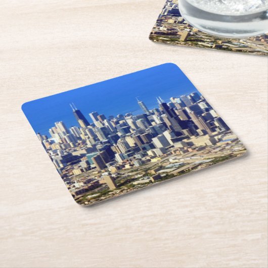 湖と都心のシカゴの空中写真 スクエアペーパーコースター (アングル)