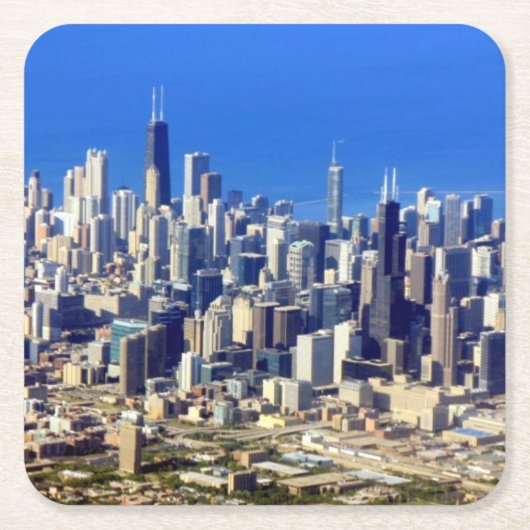 湖と都心のシカゴの空中写真 スクエアペーパーコースター (正面)