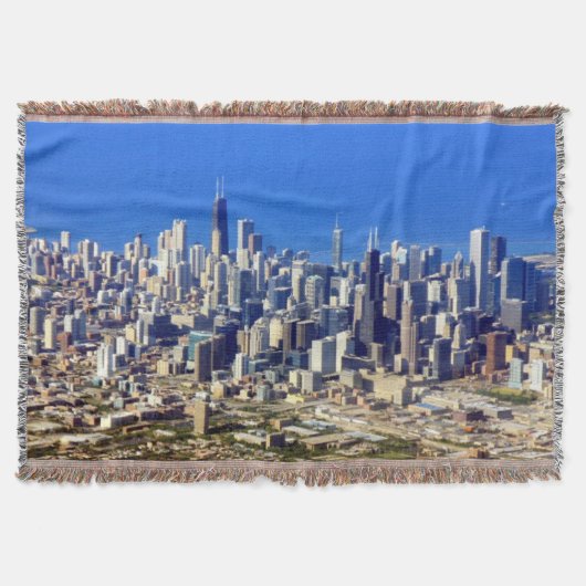 湖と都心のシカゴの空中写真 スローブランケット (正面)