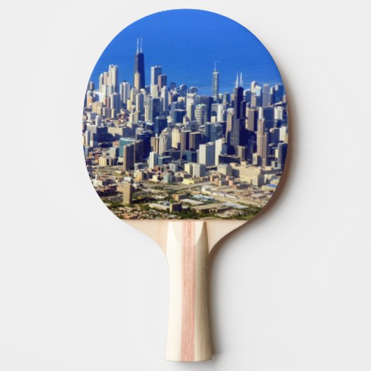 湖と都心のシカゴの空中写真 卓球ラケット (正面)