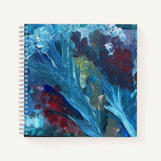 湖と雑草アクリル絵を描の8.5"x8.5" ノートブック (正面)