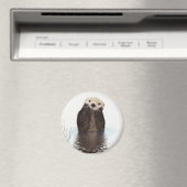 湖にすてきな笑顔のカワウソ マグネット (インサイチュ (食洗機))