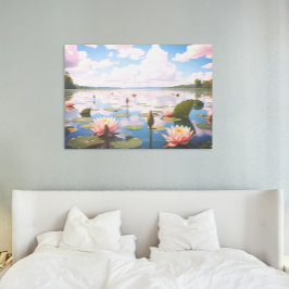 湖に反射するピンク色の雲を持つスイレン | ポスター