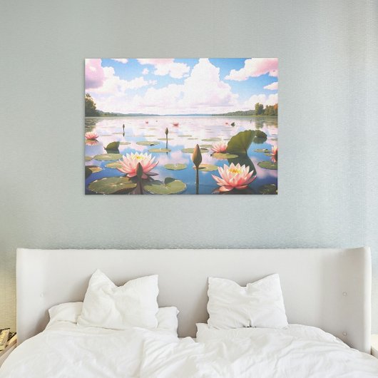 湖に反射するピンク色の雲を持つスイレン | ポスター