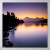 湖に反射する夕日 ポスター (正面)