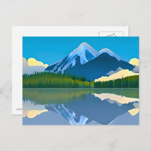 湖に映る雪をかぶった山々 ポストカード (正面/裏面)