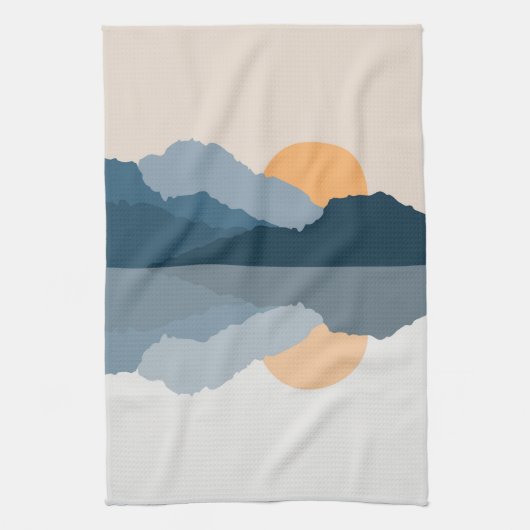 湖に映る青い山 キッチンタオル (縦)