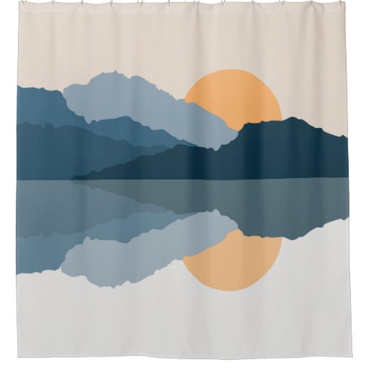 湖に映る青い山 シャワーカーテン (正面)