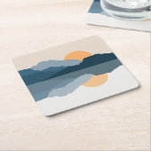 湖に映る青い山 スクエアペーパーコースター (アングル)
