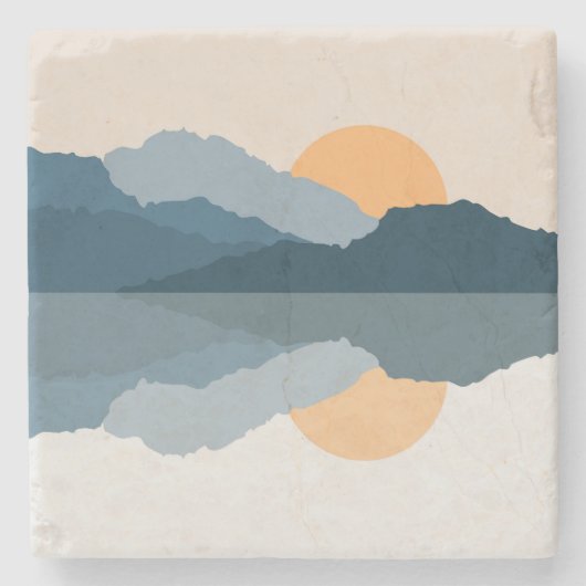 湖に映る青い山 ストーンコースター (正面)