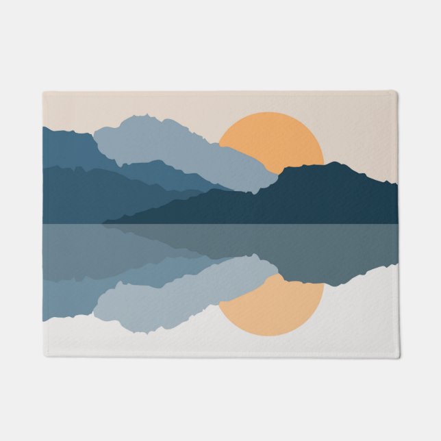 湖に映る青い山 ドアマット (正面)