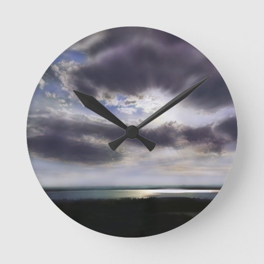 湖に沈む夕日 ラウンド壁時計 (正面)