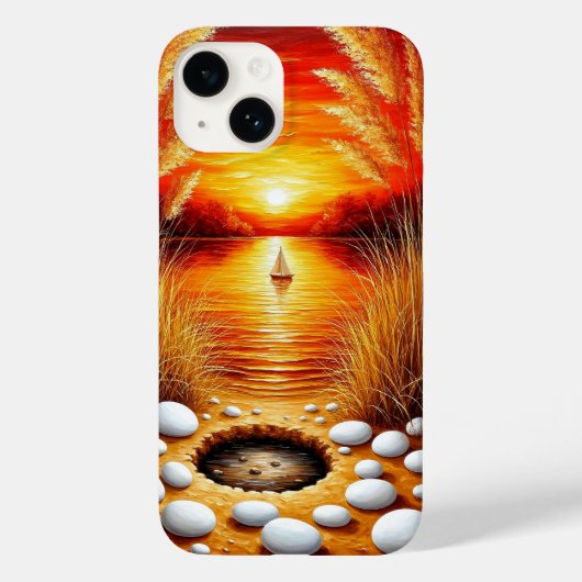 湖に浮かぶ帆船の日の入り Case-Mate iPhoneケース (裏面)
