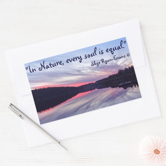 湖に浮かぶ美しい荒野の夕日の写真 長方形シール (封筒)