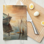 湖に浮かぶ船 キッチンタオル (四つ折り)
