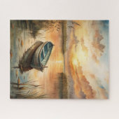 湖に浮かぶ船 ジグソーパズル (横)