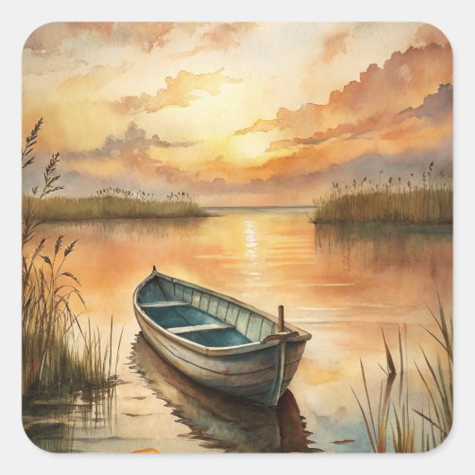 湖に浮かぶ船 スクエアシール (正面)