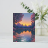 湖に浮かぶ魅惑の魅力的夕日 ポストカード (スタンド正面)