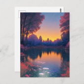 湖に浮かぶ魅惑の魅力的夕日 ポストカード (正面/裏面)